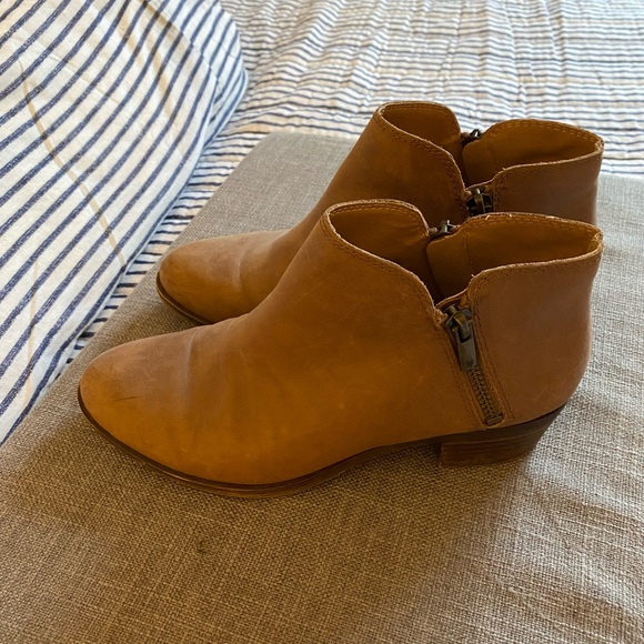Lucky Brand Womens 6 Brown Burklee Zip Ankle Leather Booties Stacked Block Heel - Picture 2 of 6